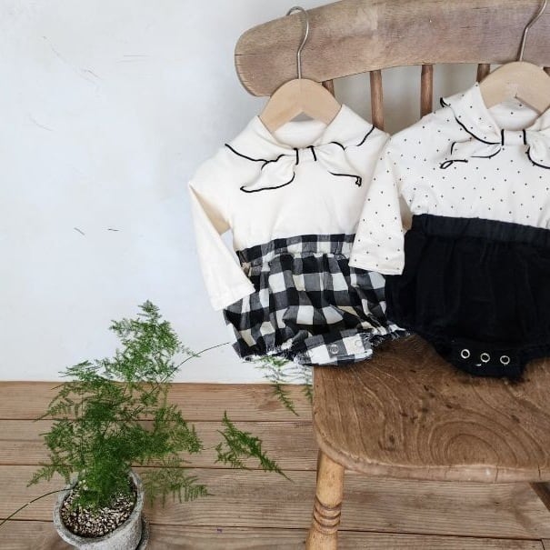 【BABY】秋新作 蝶結びチェックロンパース