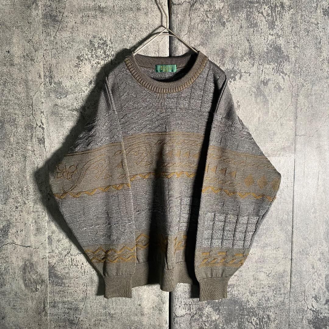 【Vintage】総柄 幾何学 レトロ ヨーロピアン デザイン ニット セーター