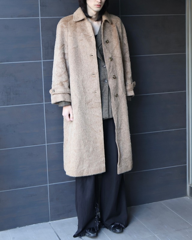 Stitched design shaggy collar coat