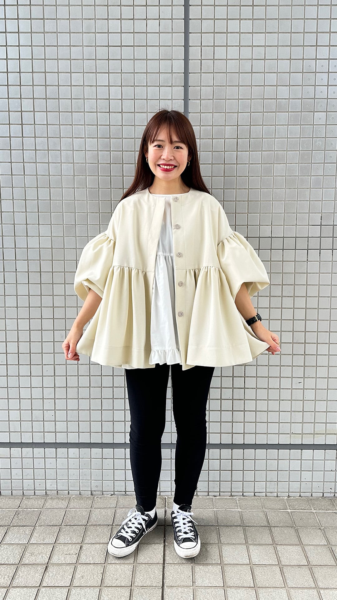 フリルギャザージャケット_エクリュ | YOIHI 