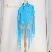 【フラメンコ衣装】ブルー マントン シージョ 水色 青 フレコ付き 刺繍 花柄 赤 軽い ダンス 小物 発表会 飾り 装飾 三角形