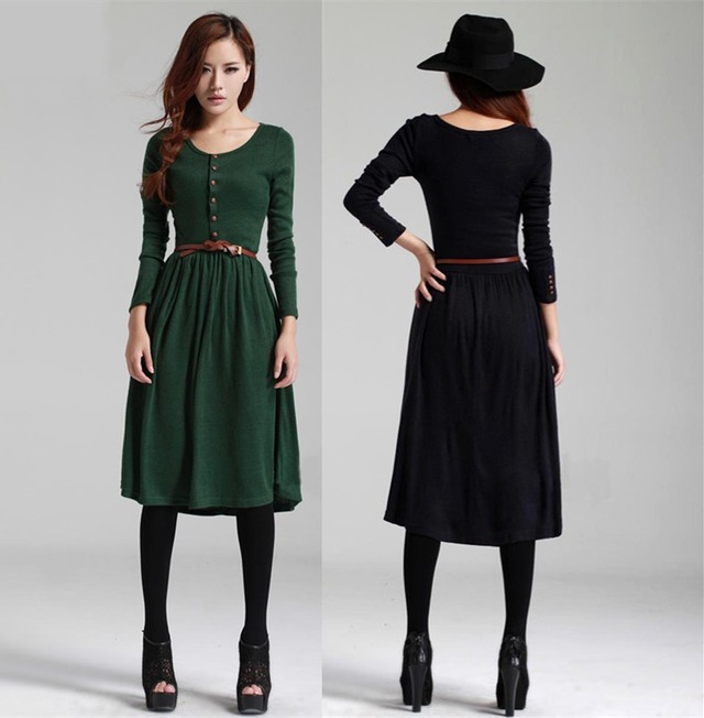 ワンピース長袖 ワンピース結婚式 ワンピース膝丈 大人上品 シンプルワンピース レディース 韓国 秋冬 Cn0163 ワンピの里