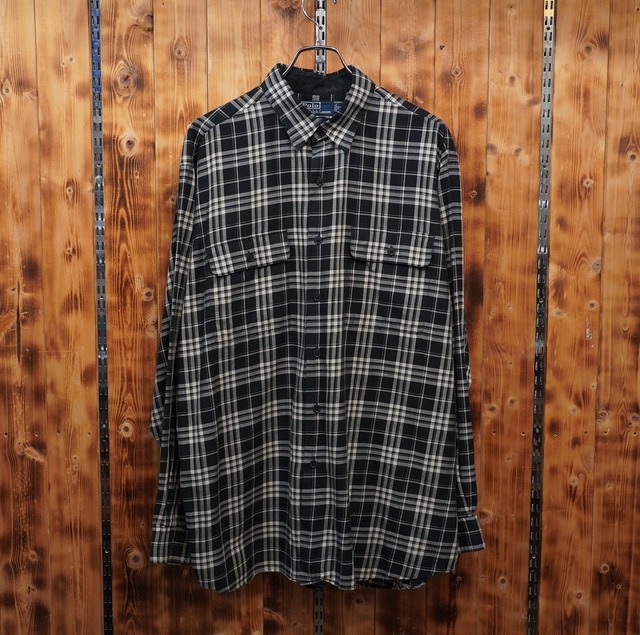 90s ralphlauren benford 黒白 チェックシャツ XL/ ラルフローレン
