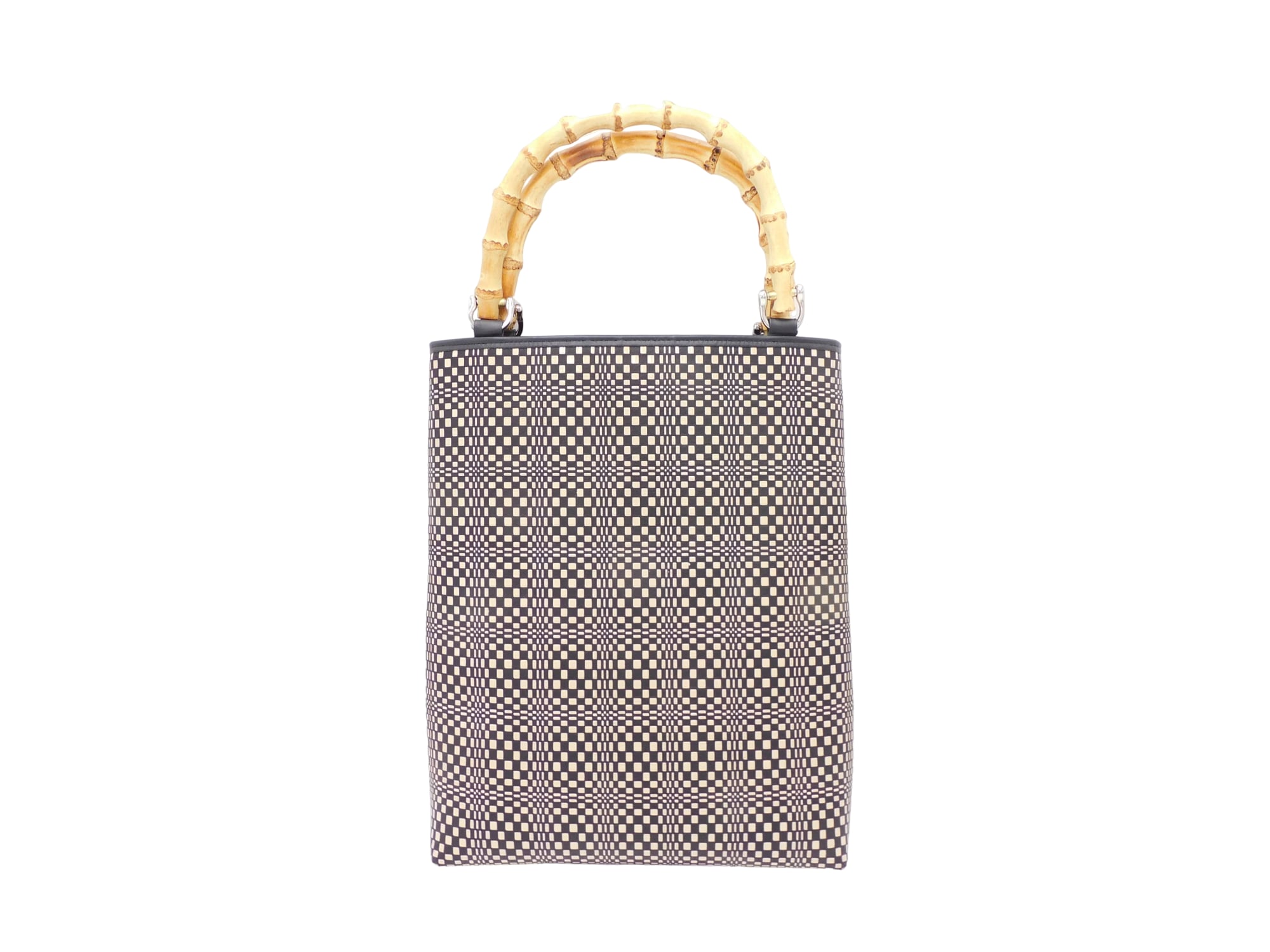 バンブー手提げ バンブー手提げ（大）黒/白 変わり市松柄 | 浅草前川印傳｜