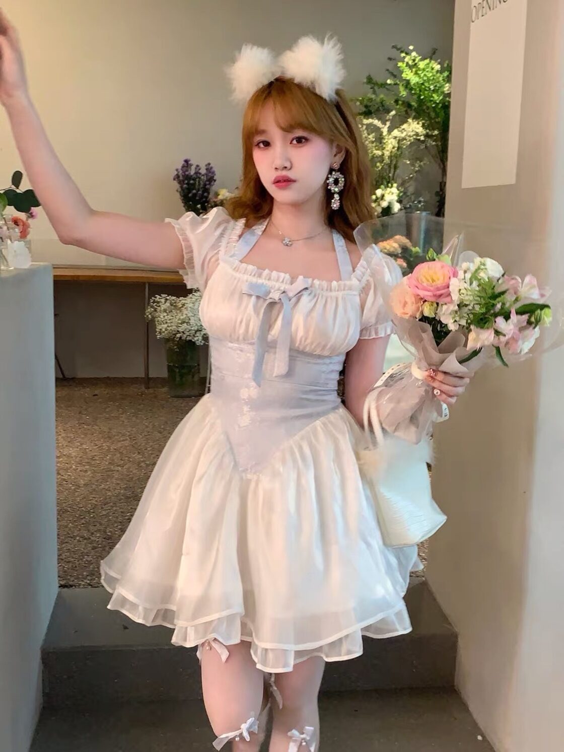 紫 ワンピース ドレス リボン ハート 花柄 ブラウス フラワー 水色 