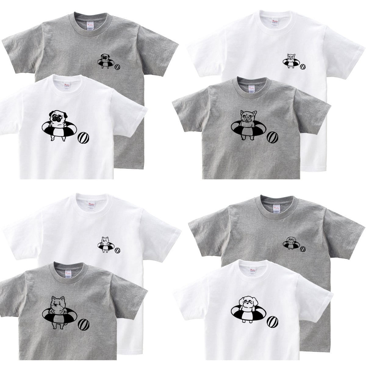 選べるデザイン 海水浴 ワンコ Tシャツ dog61 犬 浮き輪 夏 パグ