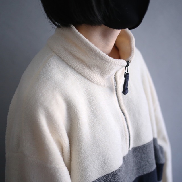 "NAUTICA" off white base good coloring switch design half-zip fleece pullover