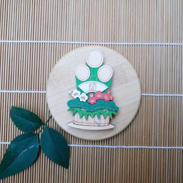 【ひのきマグネット】門松 ブローチ メモ留め アートパネル