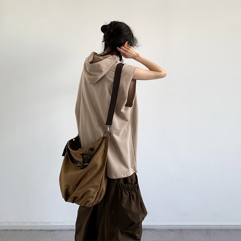 jiwuus薄茶色フード付きノースリーブTシャツ | PAY ID