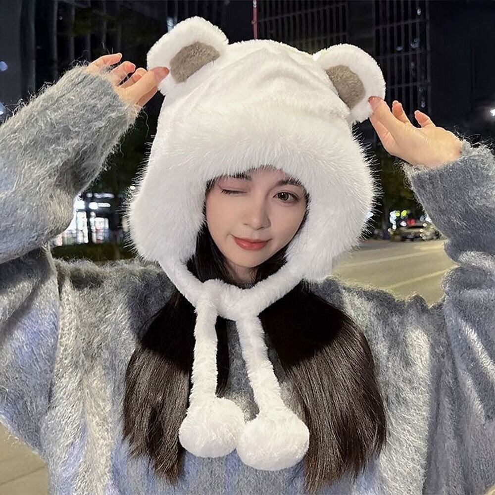 くま耳 ファー ハット レディース 韓国 帽子 防寒 保温 おしゃれ 大人 かわいい 暖かい 柔らかい 小顔 ふわふわ ポンポン付き 大人可愛い 大人女子