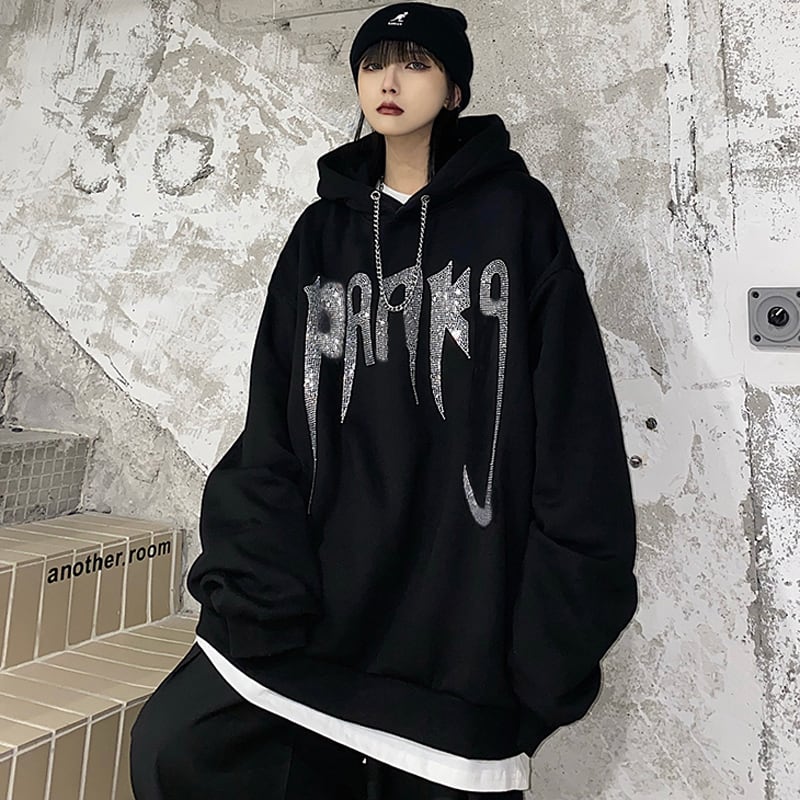 【YJS 研究所シリーズ】★パーカー★ トップス 男女兼用 hiphop oversize ブラック 黒い かっこいい オシャレ | elegant  powered by BASE