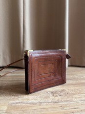 vintage brown leather square shoulder bag-5137-7