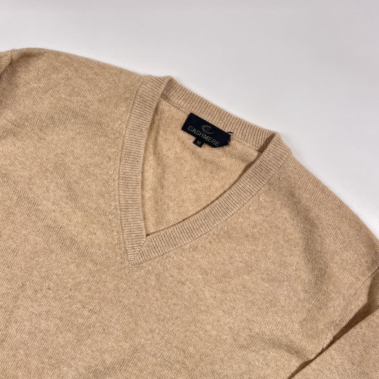 カシミヤ100% CASHMERE カシミヤ Vネック ニット セーター M/ベージュ系 メンズ
