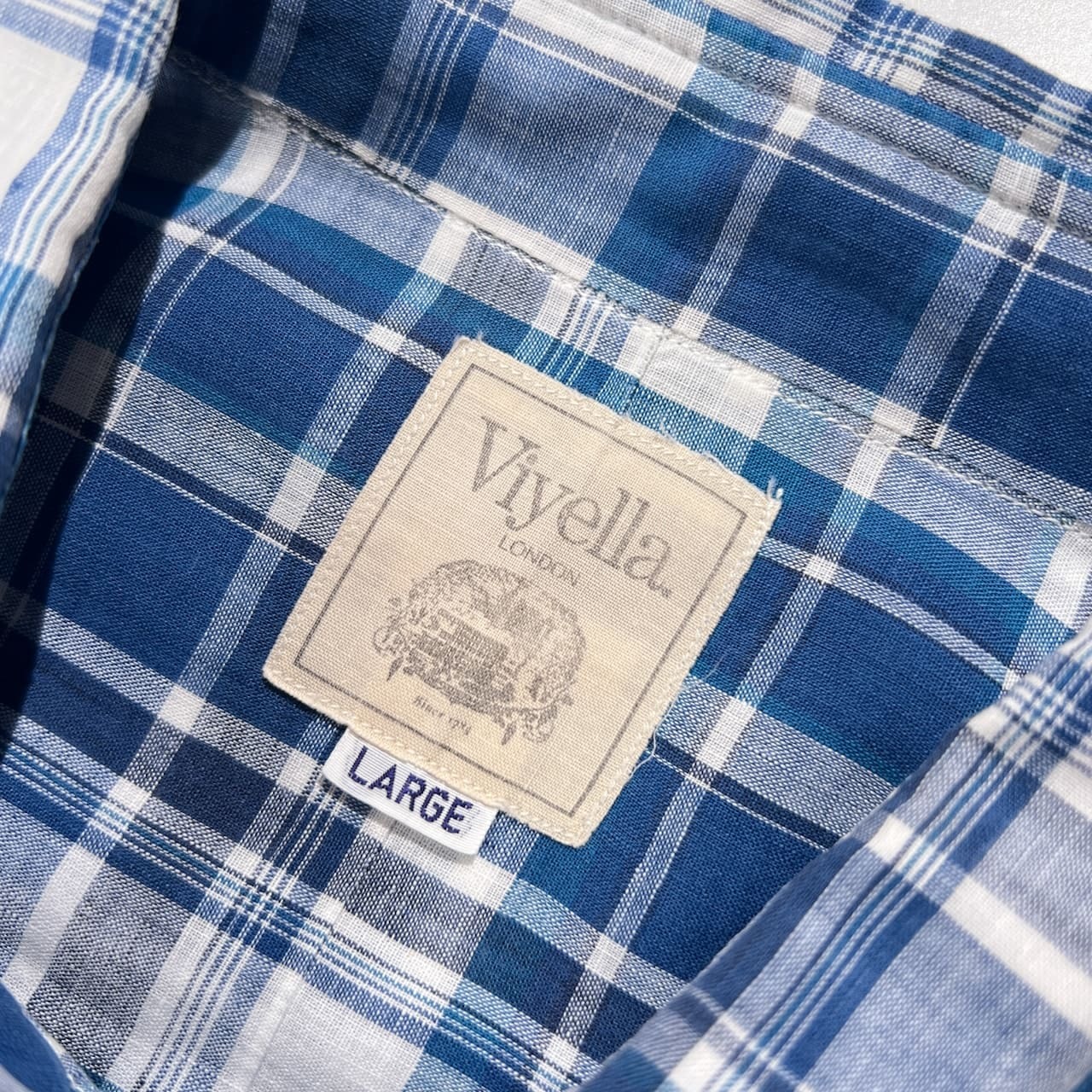 90s 00s Viyella LONDON ヴィエラ チェック柄 両胸ポケット 半袖シャツ サイズ L /ブルー/オールド/ビンテージ