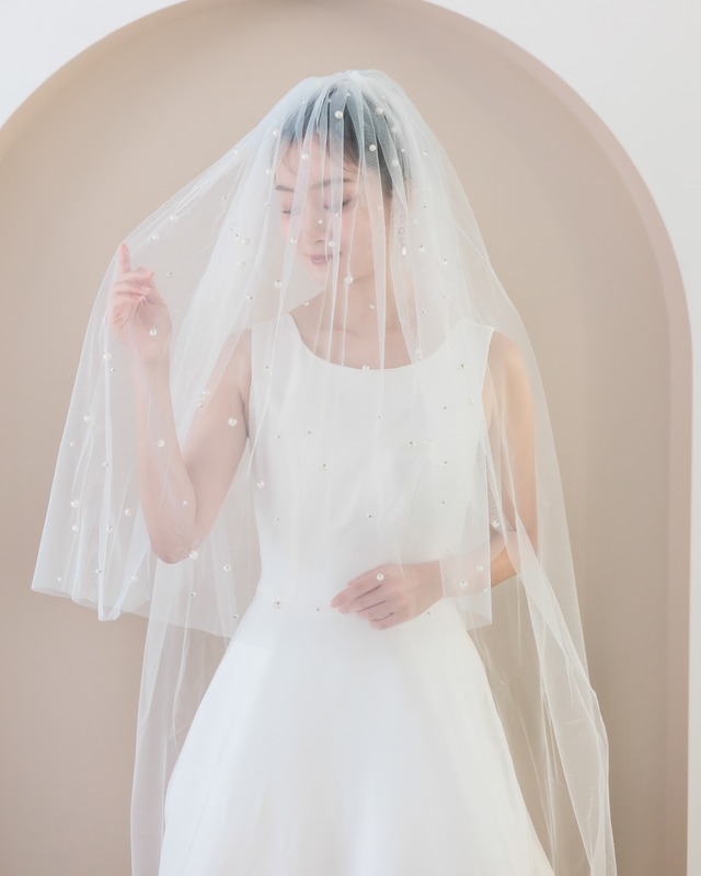 フロントパールロングウェディングベール【VL2502-04】