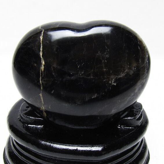 モリオン 置物 黒水晶 ハート 一点物 台座付属 155-968