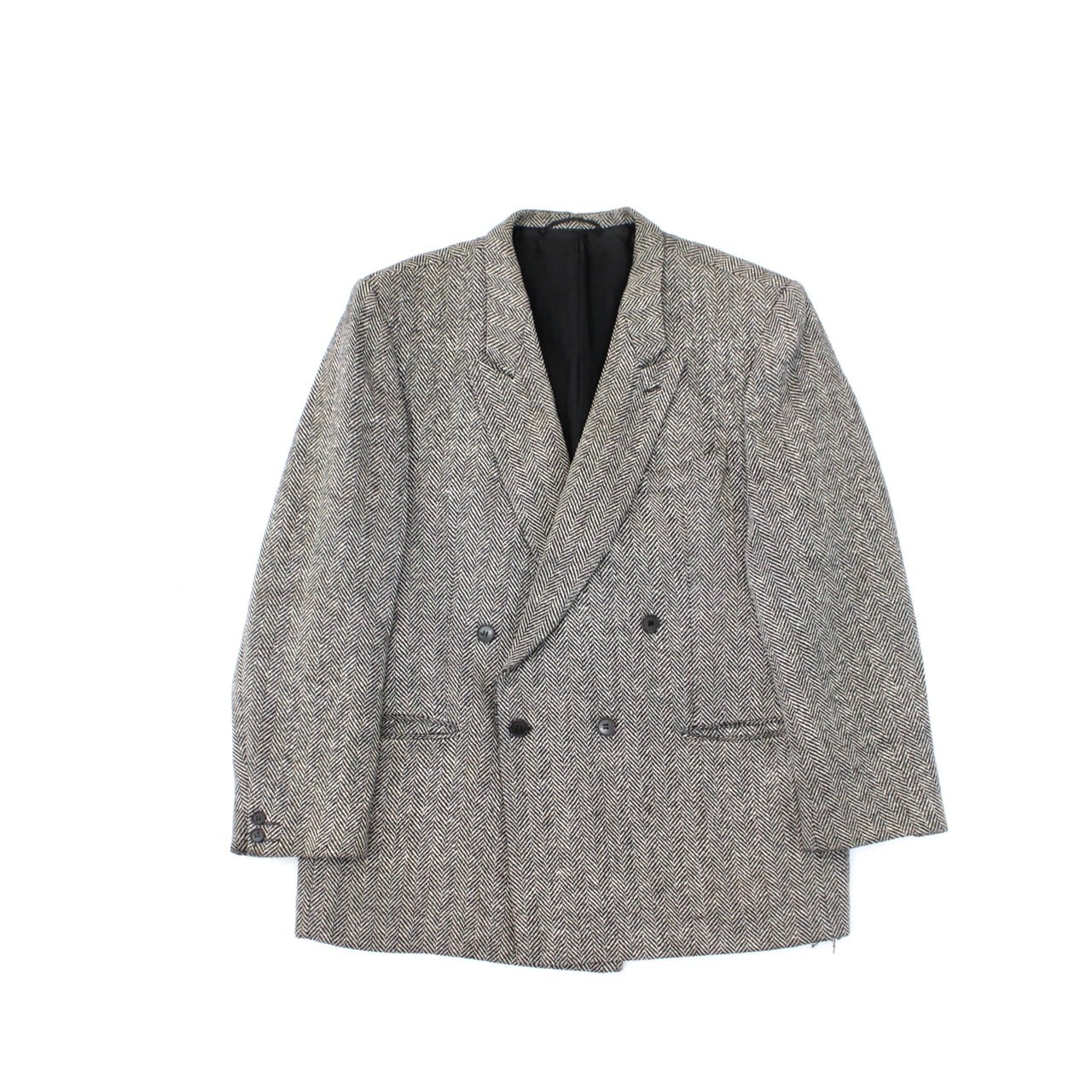 0986. 1980's double breast jacket ホワイト × ブラック シルク混