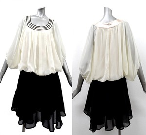 ★送料無料★9号(M)☆切替ビーズ飾りツ－トンカラ－ワンピース(OPN1032)