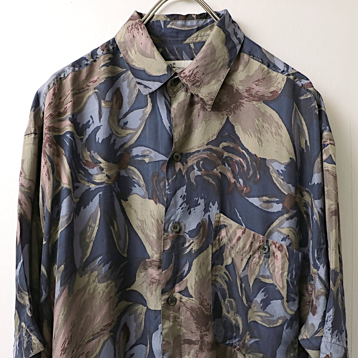 80-90s GOOUCH ”flower pattern” 総柄 シルク 半袖 シャツ 古着 used