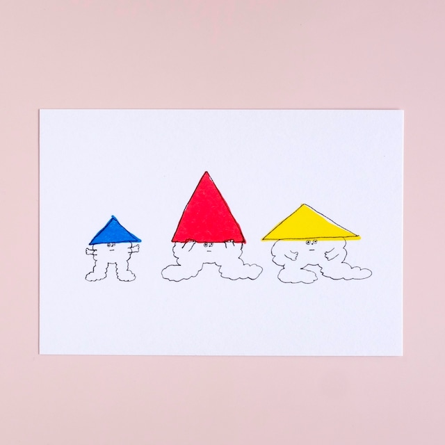 【松岡マサタカ】ポストカード「帽子をかぶる3人」