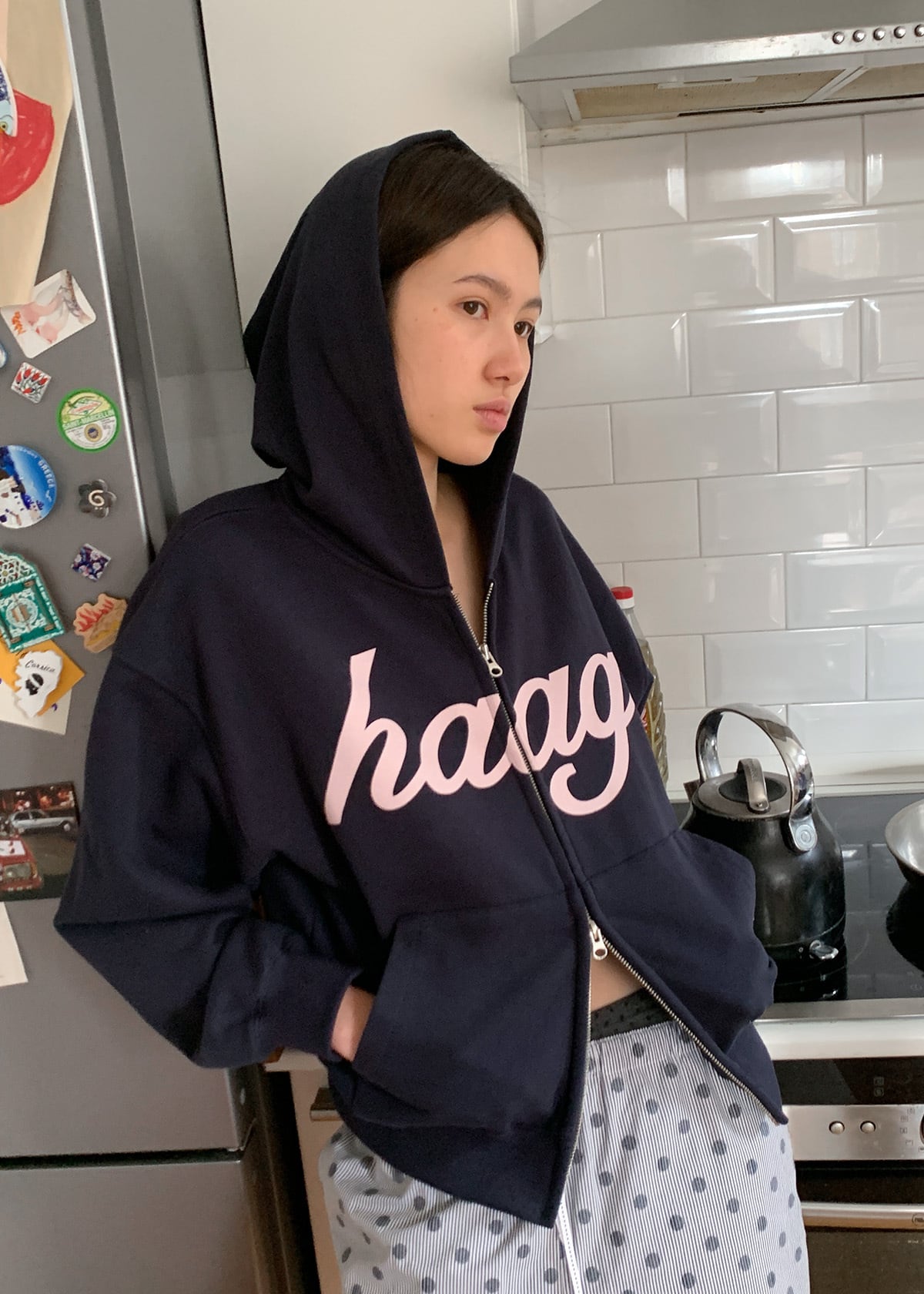 トップス haag a mix hoodie zip-up light grey Haag> a mix hoodie zip-up / light grey | cai