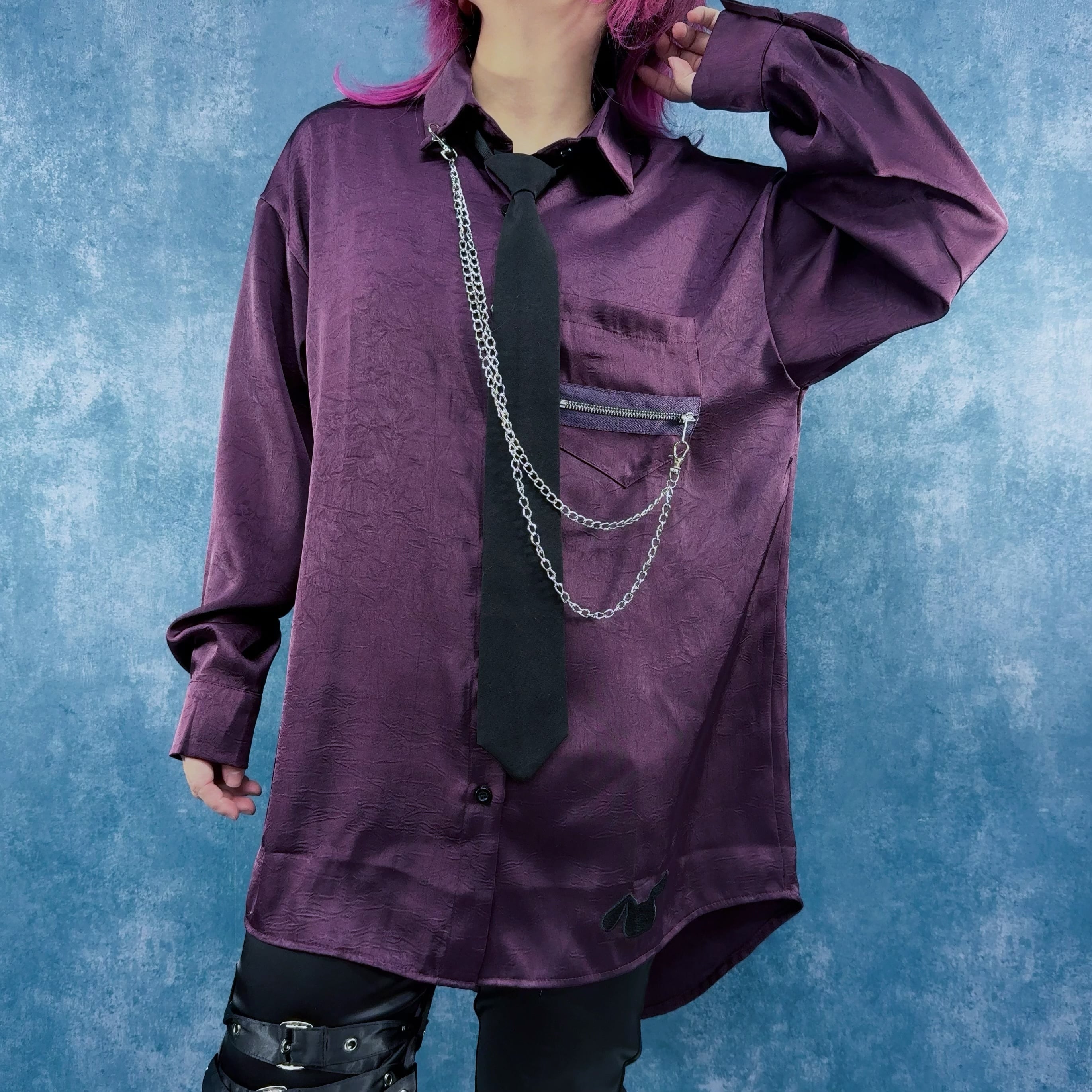 WRINKLE ZIP×CHAIN SHIRT 【PURPLE】 | NIER CLOTHING