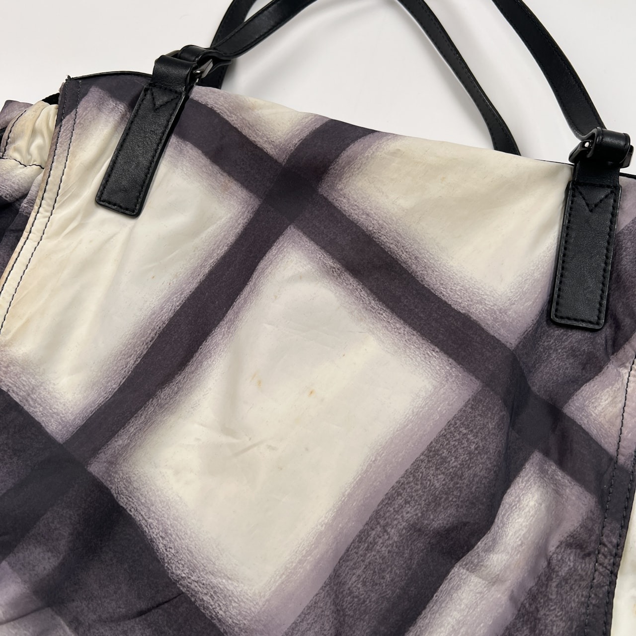 BURBERRY バーバリー 斜めチェック 部分レザー トートバッグ ハンドバック