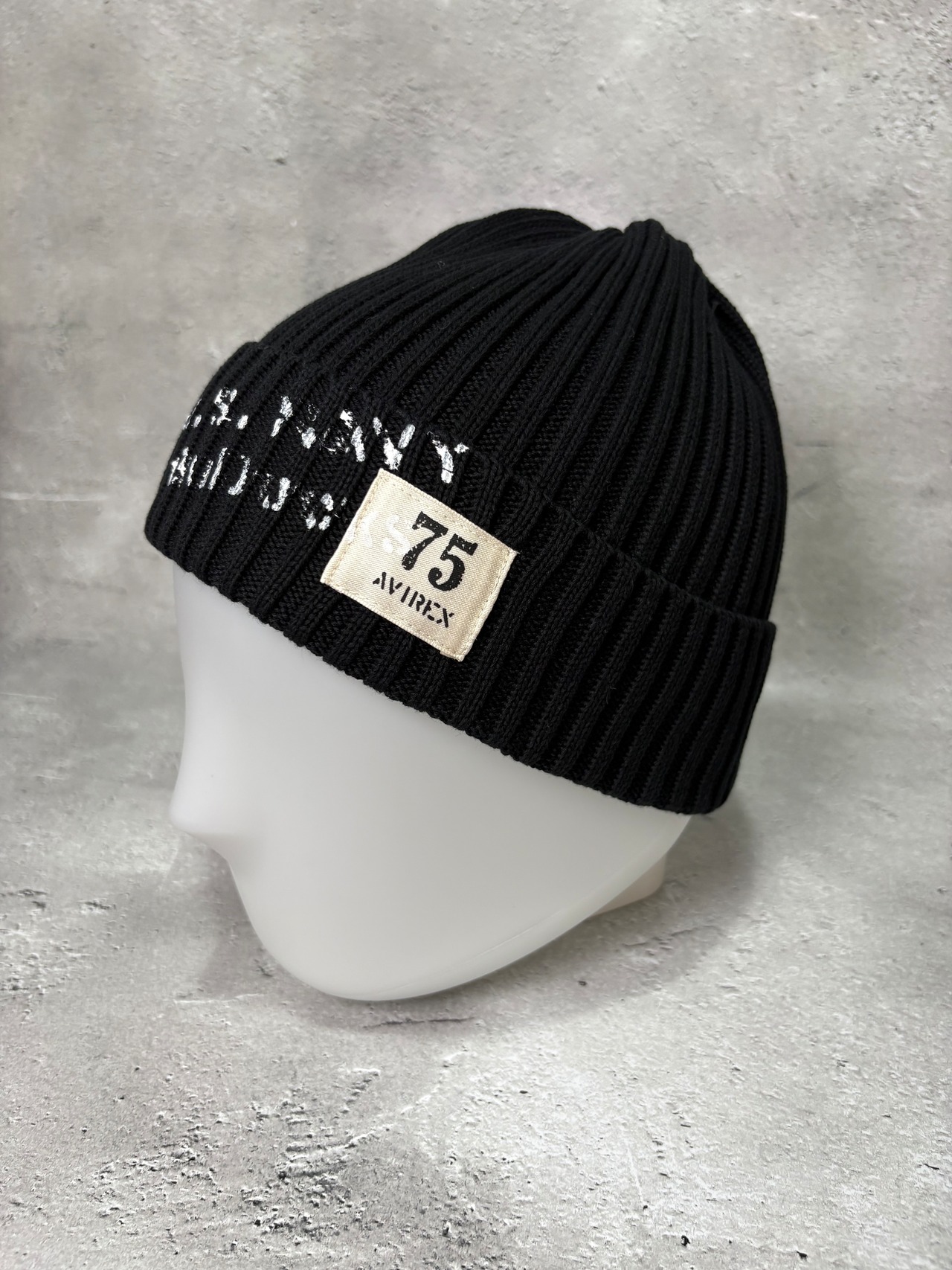 AVIREX / アヴィレックス SURPLUS STENCILPRINT COTTON KNITWATCH ニット帽 ワッチ ブラック