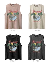 グラフィックプリントノースリーブ Tシャツ S0595
