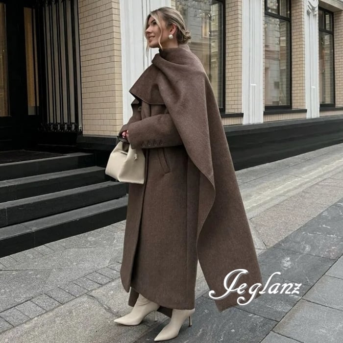 2色 ニット マキシ丈 コート ダブルブレスト ショール付き (MB213)τ