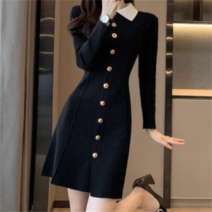 【送料無料】 ドレス ミニドレス ワンピース 衣装 パーティドレス ミニ 袖あり 長袖 クルーネック Aライン フレア ボタン エレガント 可愛い 大人可愛い きれいめ シンプル カジュアル シック コンサバ 華やか 大人 上品 おしゃれ お洒落 主役級 こなれ感 高見え 高級感 無地 春 20代 30代 レディース 女性 デート お出かけ 女子会 お呼ばれ 休日 お茶会 授業参観 結婚式 二次会 パーティ 演奏会 着回し 普段使い 重ね着 オルチャン 韓国系 ファッション プチプラ モノトーン