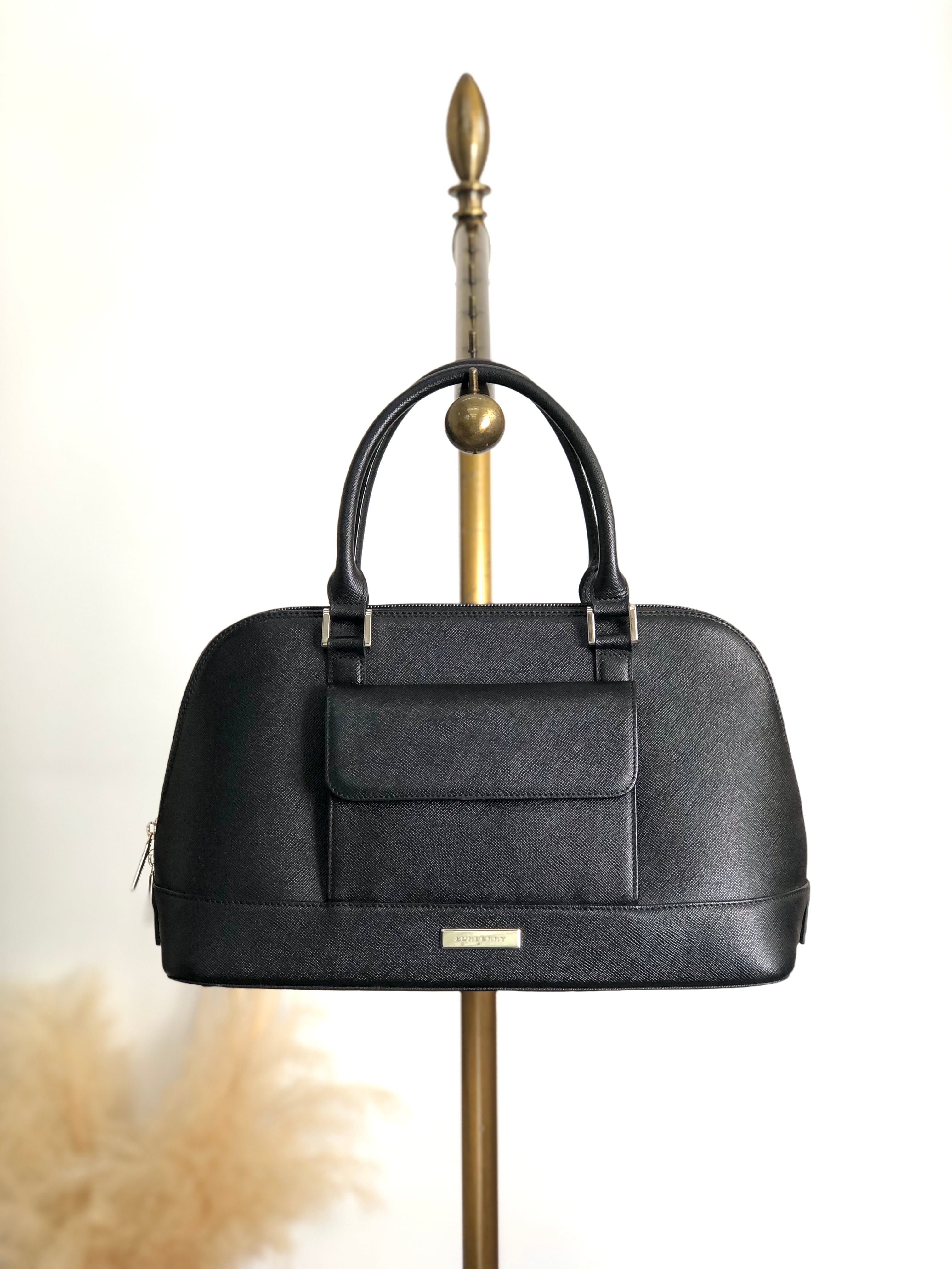 BURBERRY バーバリー ハンドバッグ ブラック レザー フロントポケット vintage ヴィンテージ オールド h2h7ny