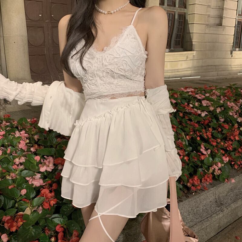 スカート サマーハイウェストシフォンAラインショート 大人ガーリー スウィート キュート カジュアル 夏物 ガールズファッション54061536113