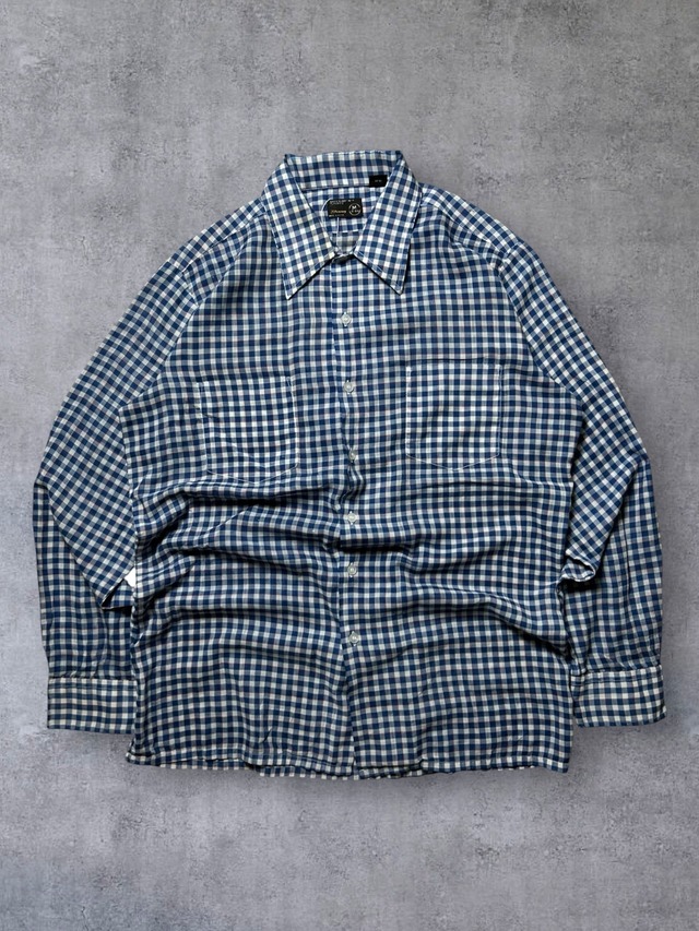 ［70s~80s］JCPenney Gingham Check Button Up Shirt in Blue and Red
