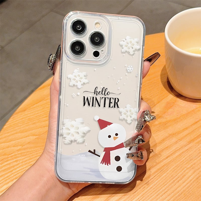 iPhone全機種対応】冬のクリアケース◎雪だるま 雪の結晶 かわいい