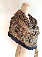 ストール　大判スカーフ　アラベスク模様　黒フレーム　ヴィンテージファッション  12acde2-6