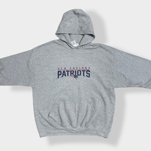 【GILDAN】NFL ニューイングランド・ペイトリオッツ New England Patriots アメフト プリント ロゴ スウェット パーカー フーディー hoodie プルオーバー XL ビッグシルエット 切替 us古着