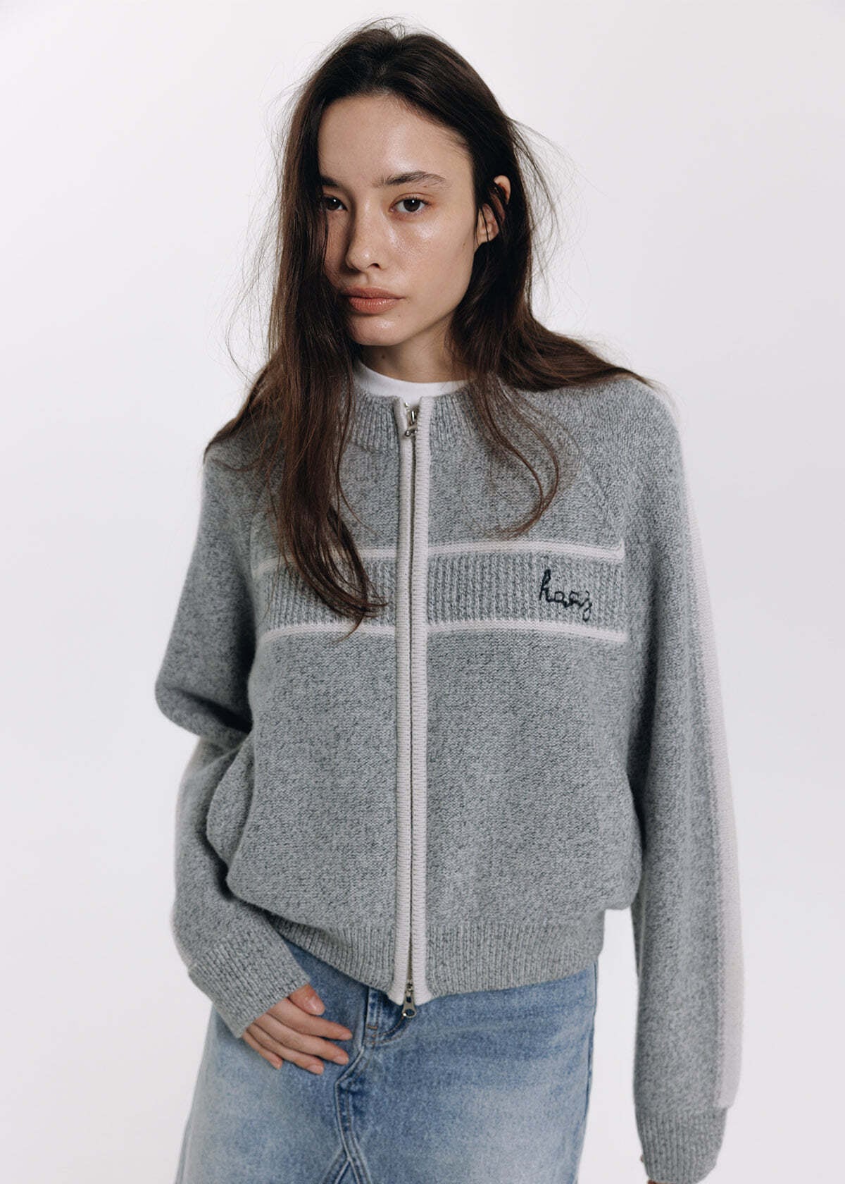 トップス haag a mix hoodie zip-up light grey Haag> a mix hoodie zip-up / light grey | cai