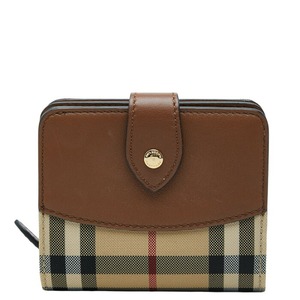 バーバリー ノバチェック シャドーホース 二つ折り財布 ブラウン ゴールド ナイロン レザー レディース BURBERRY 【中古】