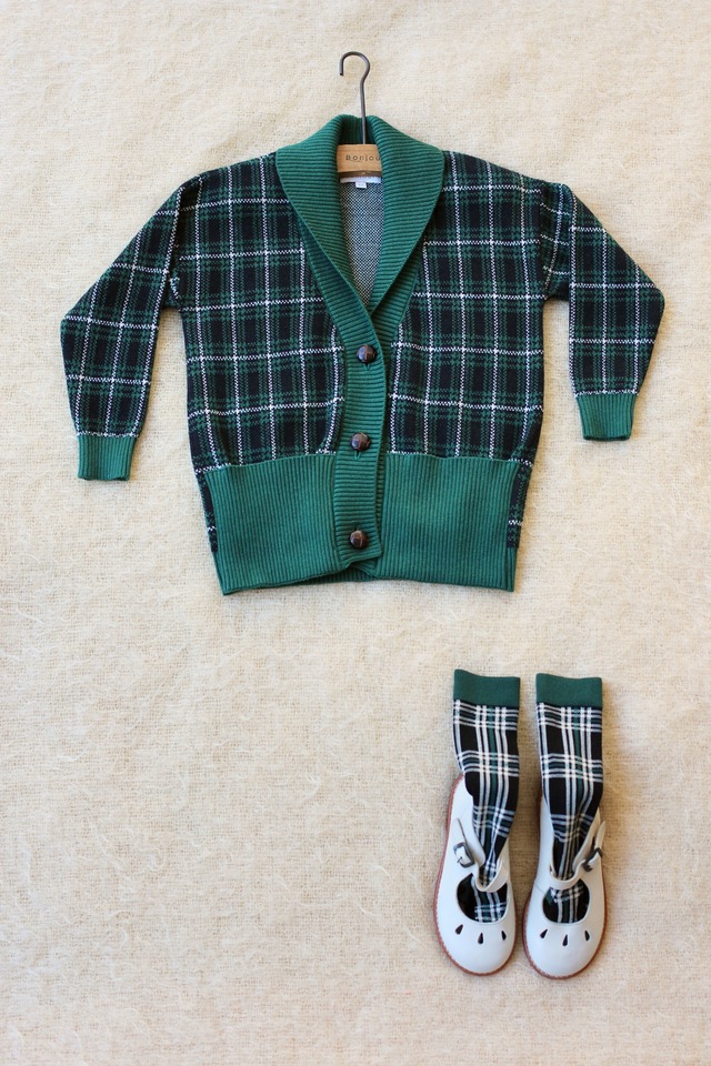 Bonjour Diary / Dark Green Check Cardigan Jacket