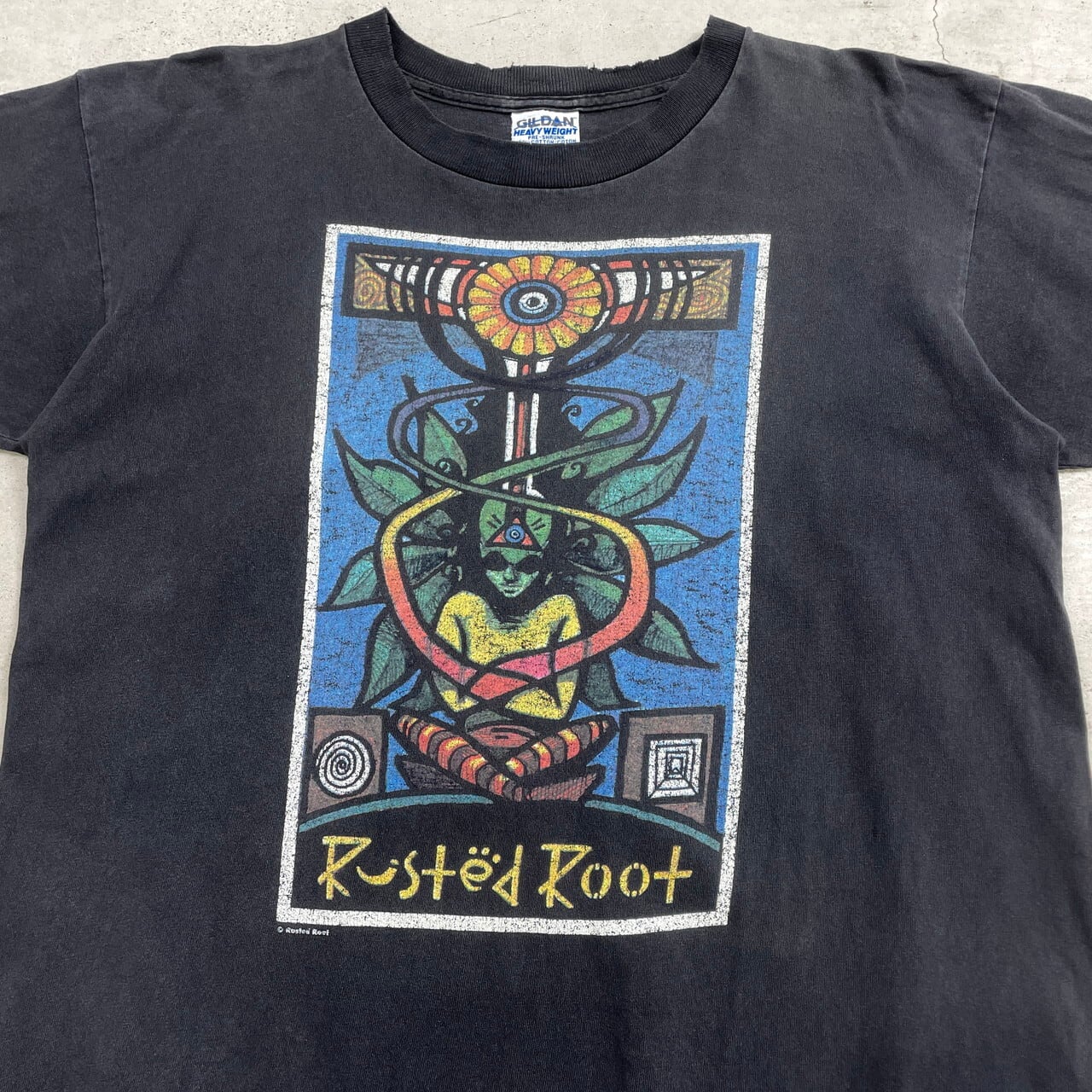 90年代 USA製 Rusted Root バンドTシャツ バンT アート メンズL 古着 