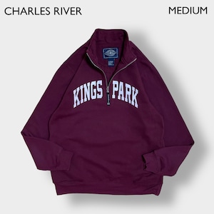 CHARLES RIVER ハーフジップ スウェット KINGS PARK アーチロゴ プルオーバー トレーナー M バーガンディ US古着