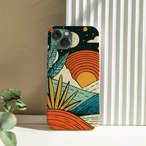 受注生産 iPhoneケース 赤い太陽と山のレトロ宇宙｜宇宙ポスター風 RFSP021B