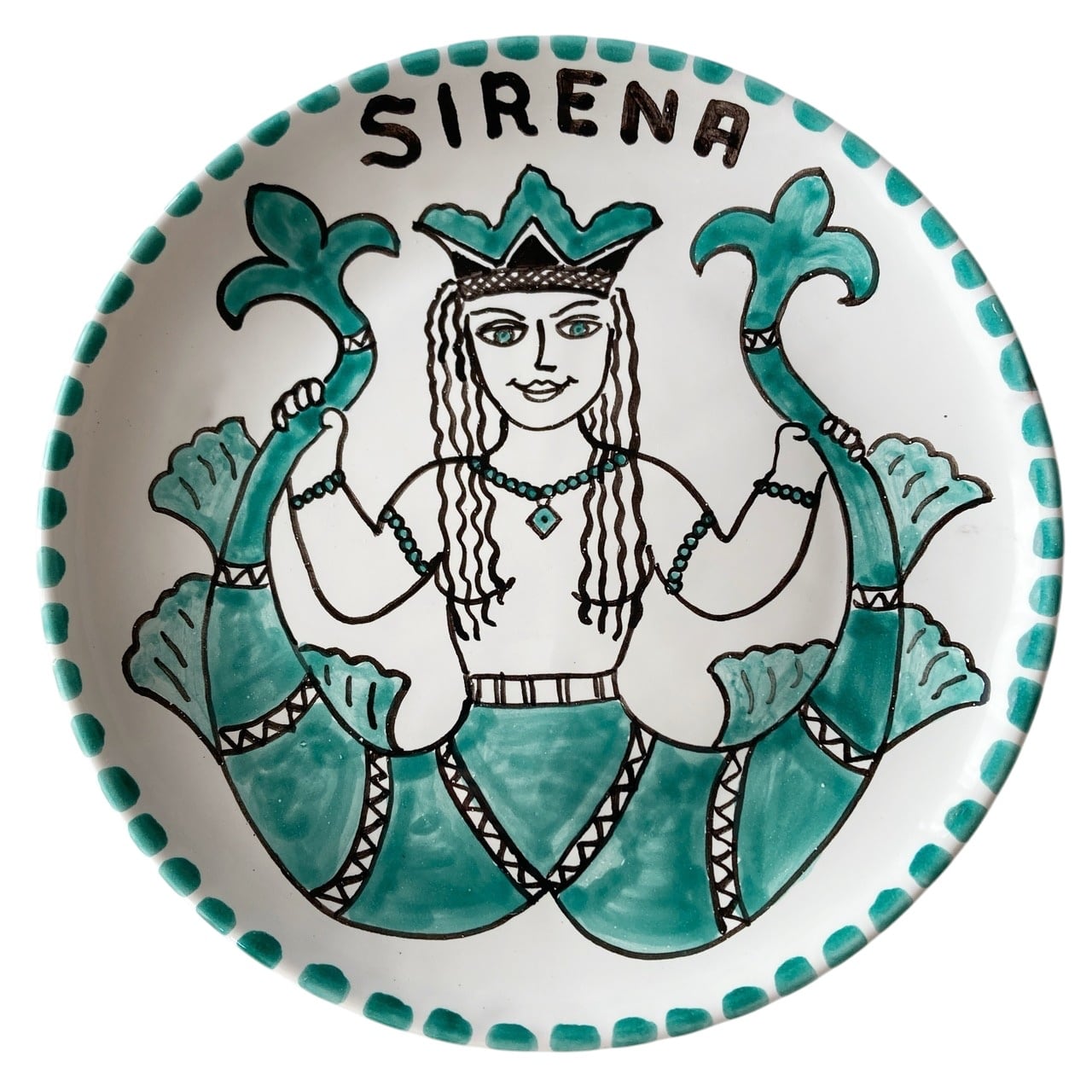 絵皿 20cm CRC016 マヨリカ焼き セイレーン 二股の人魚 ギリシャ神話
