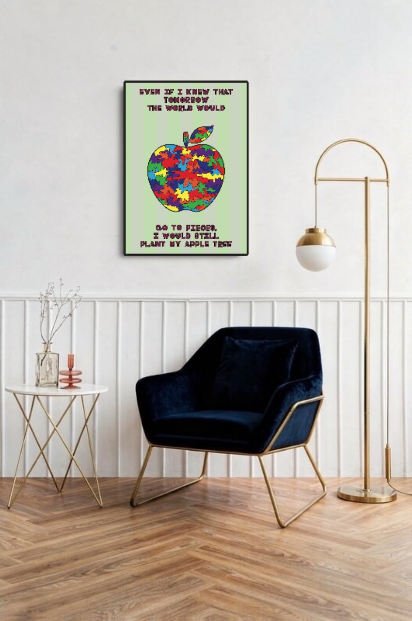 DHD(M)055【フレーム付きインテリアポスターA2　迷彩リンゴ】