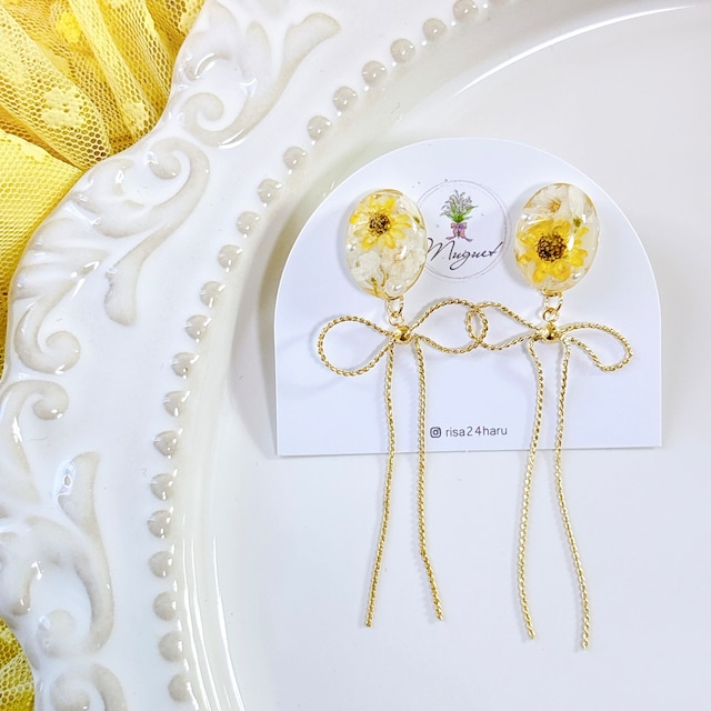 ひまわりribbon 耳飾り【季節限定品】