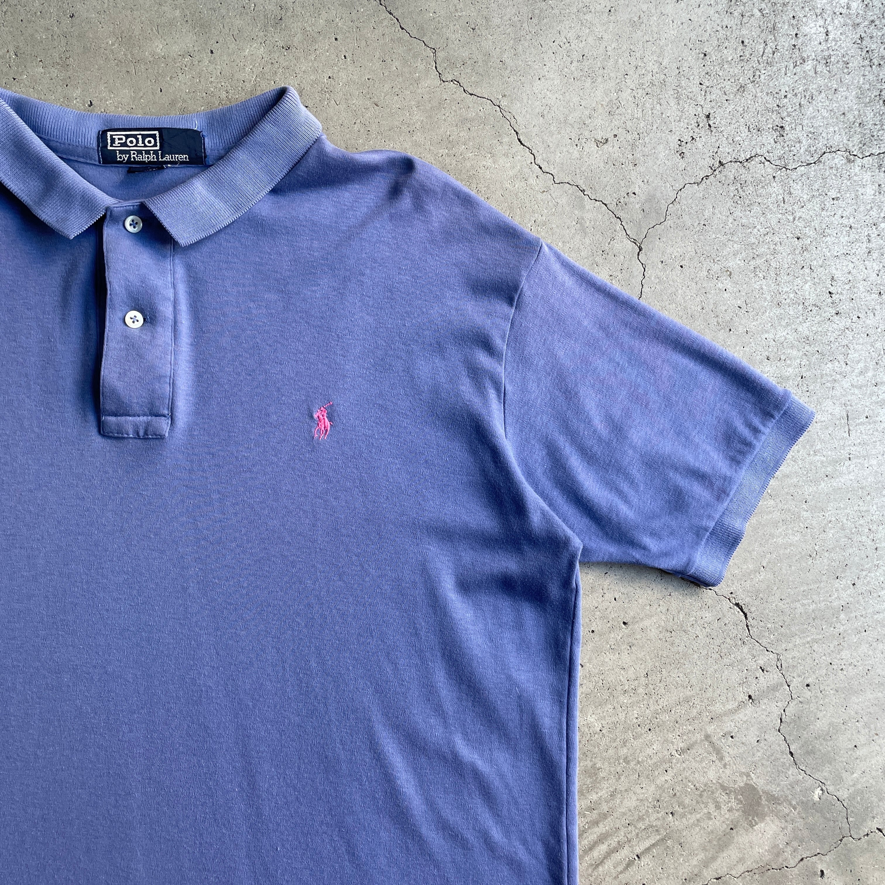 90年代 USA製 Polo by Ralph Lauren ポロバイラルフローレン ポロシャツ メンズXL相当 古着 90s ビンテージ  ヴィンテージ オールドラルフローレン ワンポイントロゴ 刺繍 シングルステッチ 青紫 ブルーパープル ...