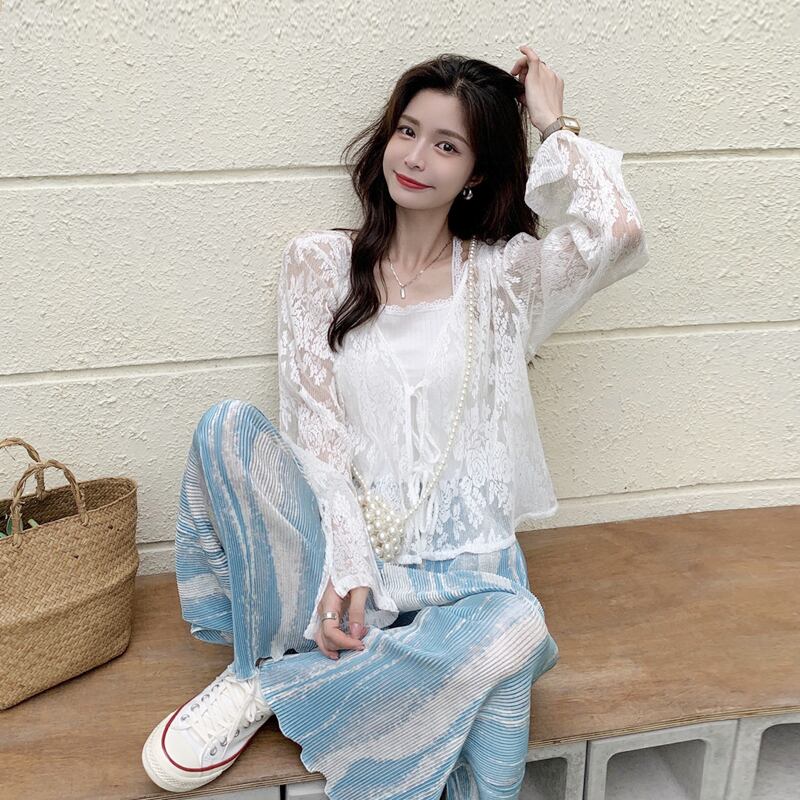 薄手サマーカーディガンレーストップス ドレス ロング 夏物 スーパーモール72820224082