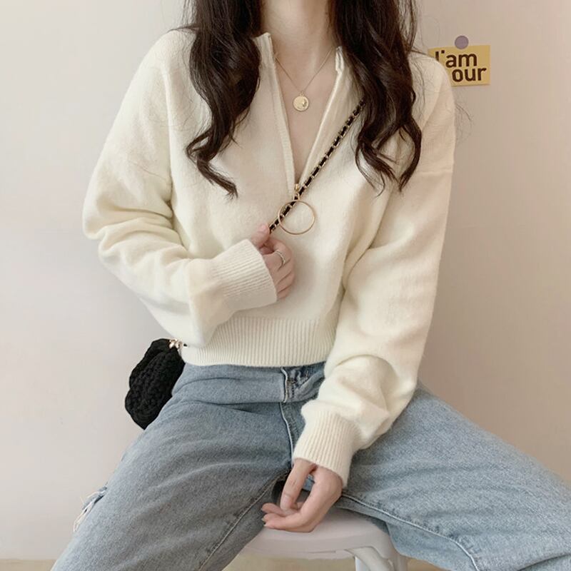 ジッパープルオーバー セーター スプリングオータムニットトップス 春物 秋物 スーパーモール21541731332