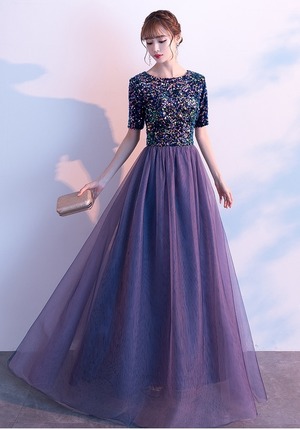 ★送料無料★9号(M)☆チュールとスパンコールのロングドレス(OPN2265）